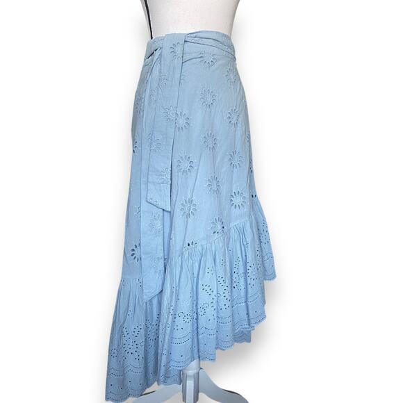 Roller Rabbit Eyelet Lace Wrap Skirt Puff Sleeve Blouse Sz S Light Blue - Picture 4 of 16